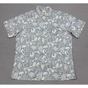 Yiume Shirt Mens XL Blue Sea Life Nautical Print Short Sleeve Button Up Cotton